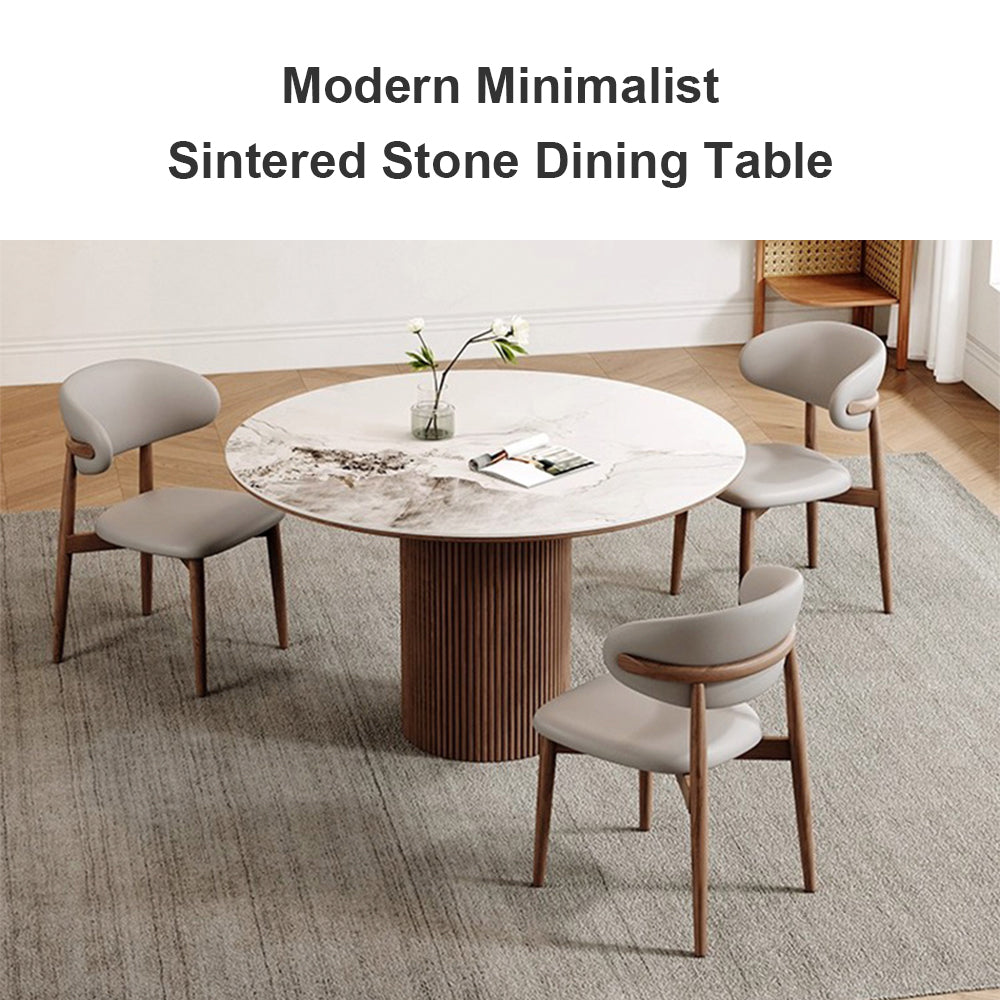 Eeeza Harmony Modern Dining Table, Sintered Stone and Wood, Round