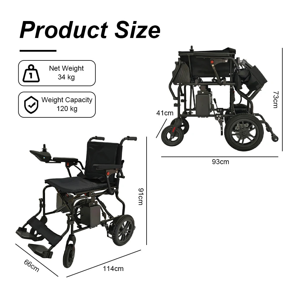 Eeeza WD601 Foldable Electric Wheelchair for Senior, 6km/h, 24V12Ah