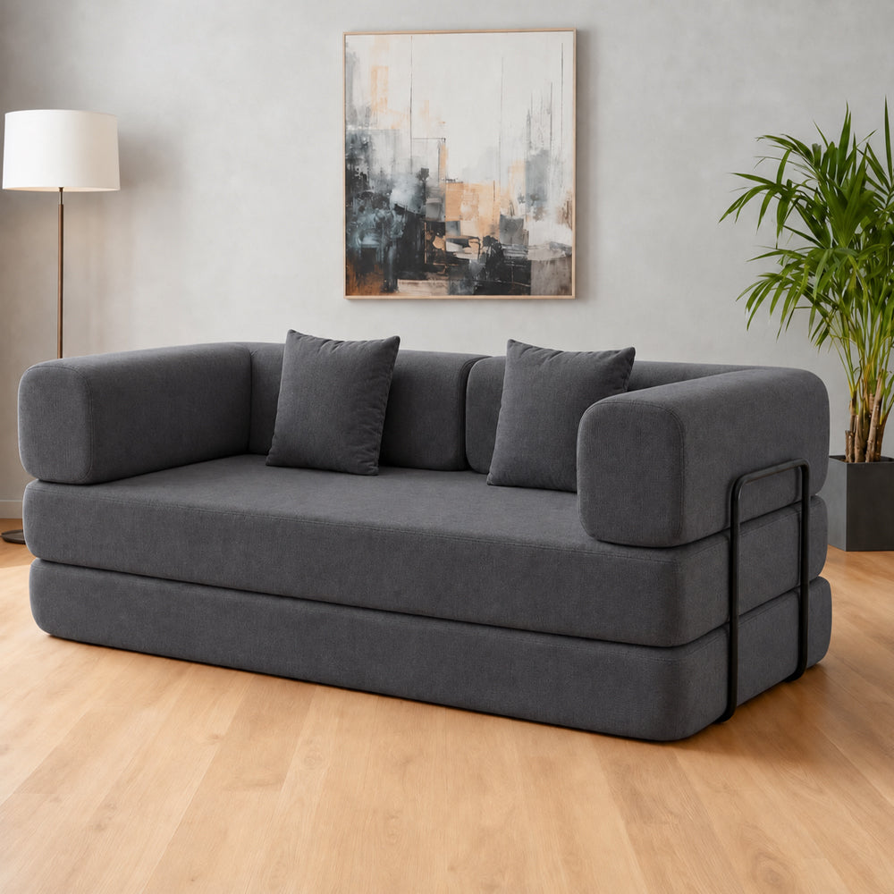 Eeeza Foldable Corduroy Sofa Bed with 2 Cushions, 3-seater