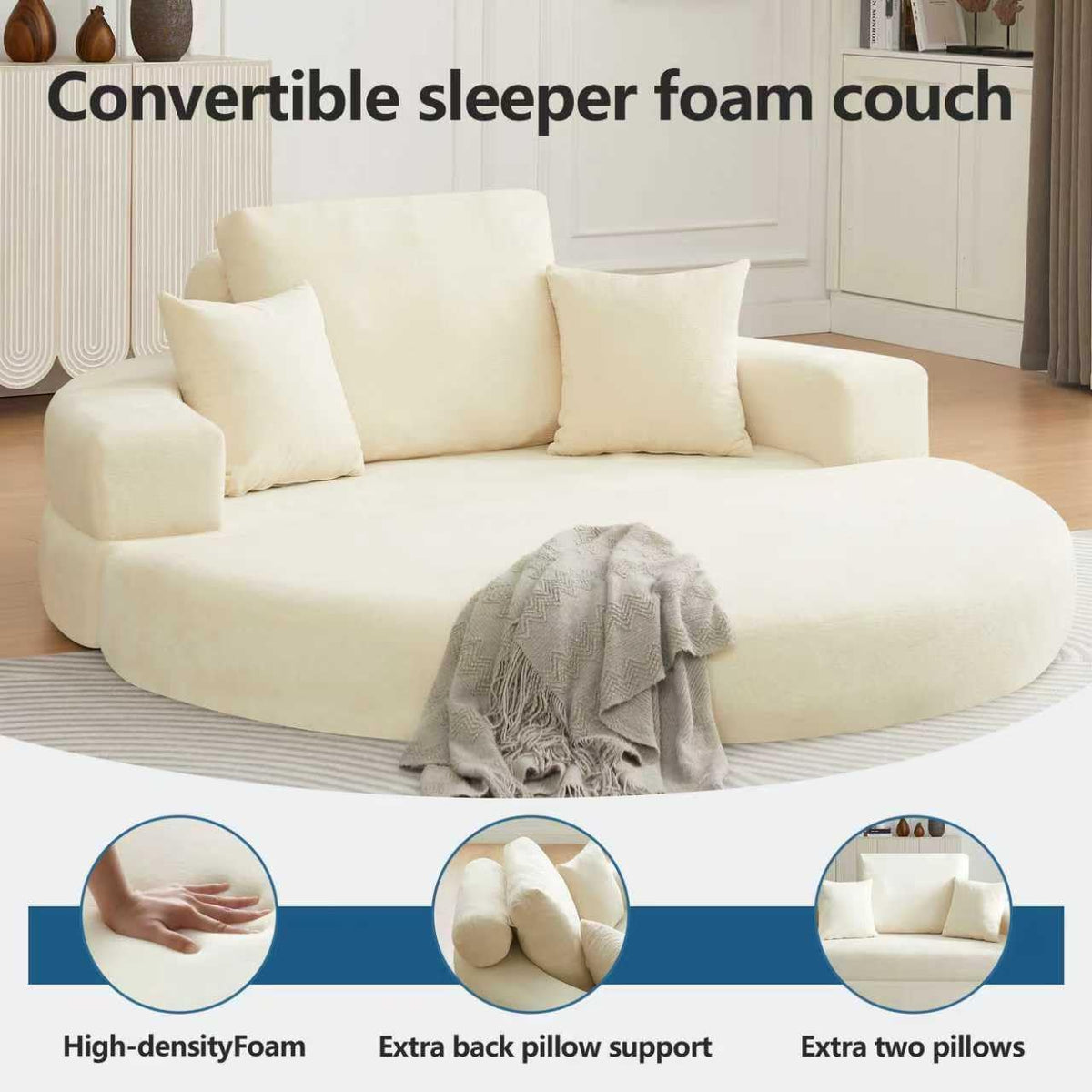 Eeeza Convertible Sofa Bed, Round, 2-seater, Velvet Fabric