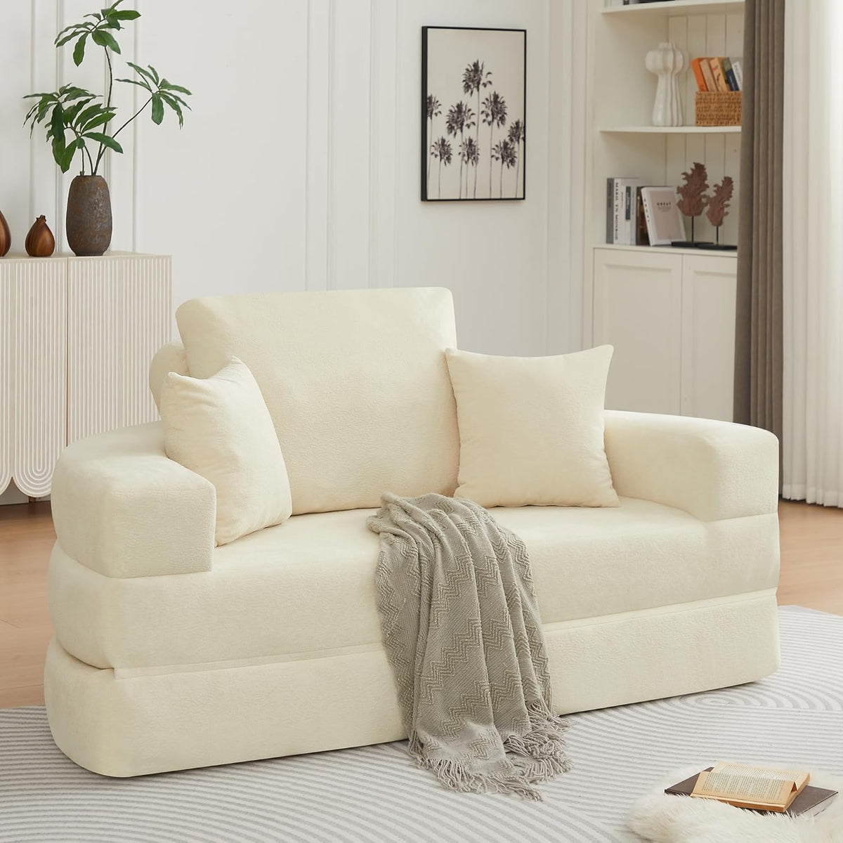 Eeeza Convertible Sofa Bed, Round, 2-seater, Velvet Fabric