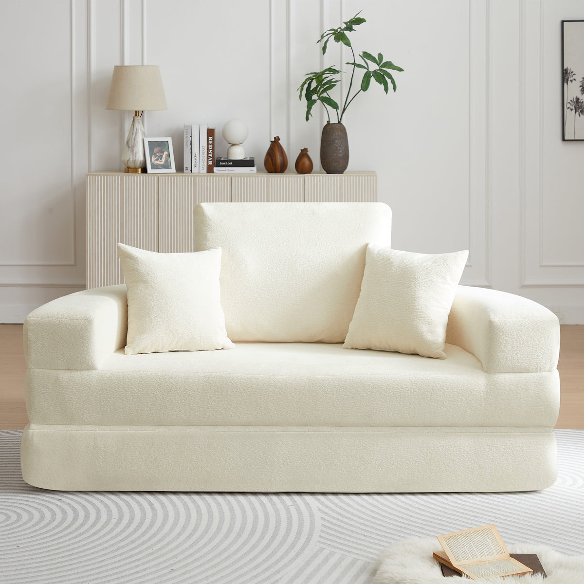 Eeeza Convertible Sofa Bed, Round, 2-seater, Velvet Fabric