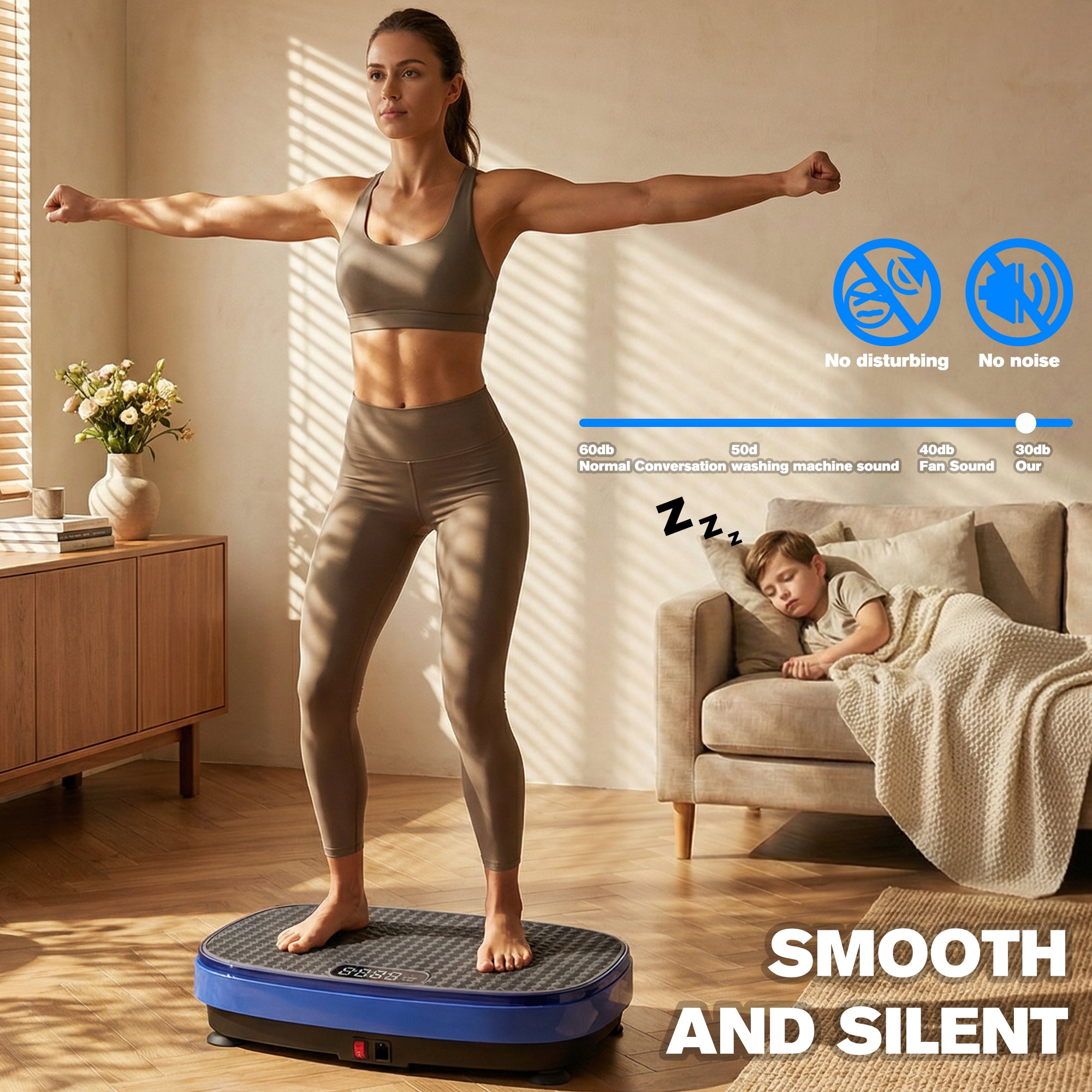MERSCO V96 Vibration Plate with Built-in Bluetooth Speaker, Blue