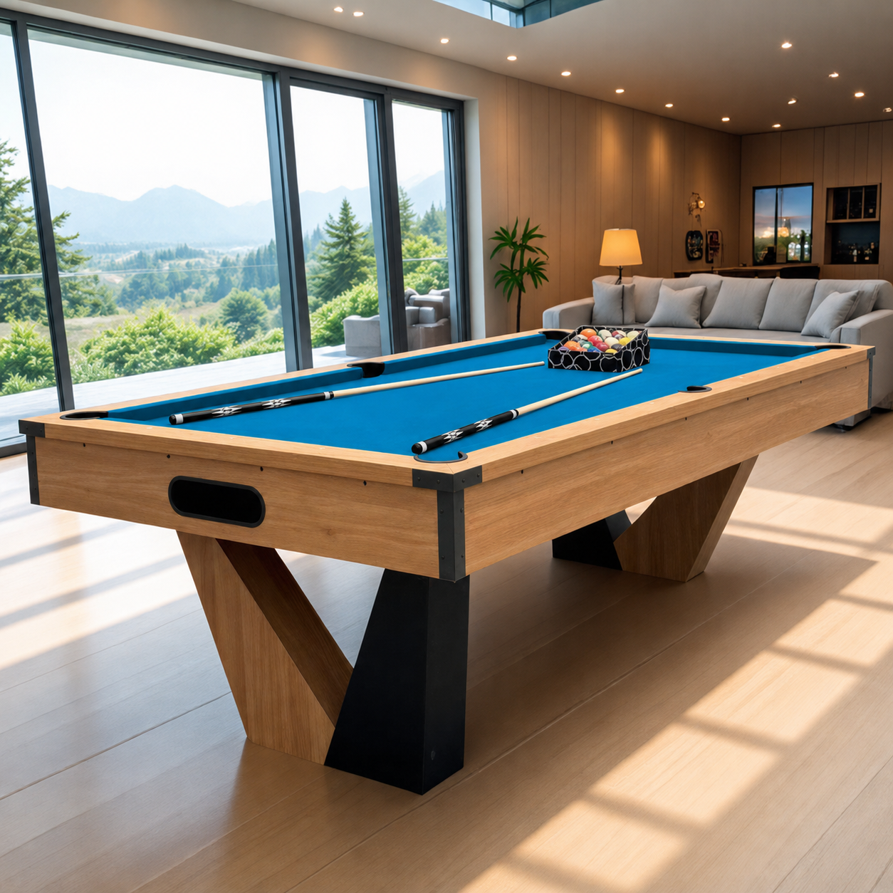 Pool Table with Ball Return and Wool Cloth, Full Accessories, 8ft