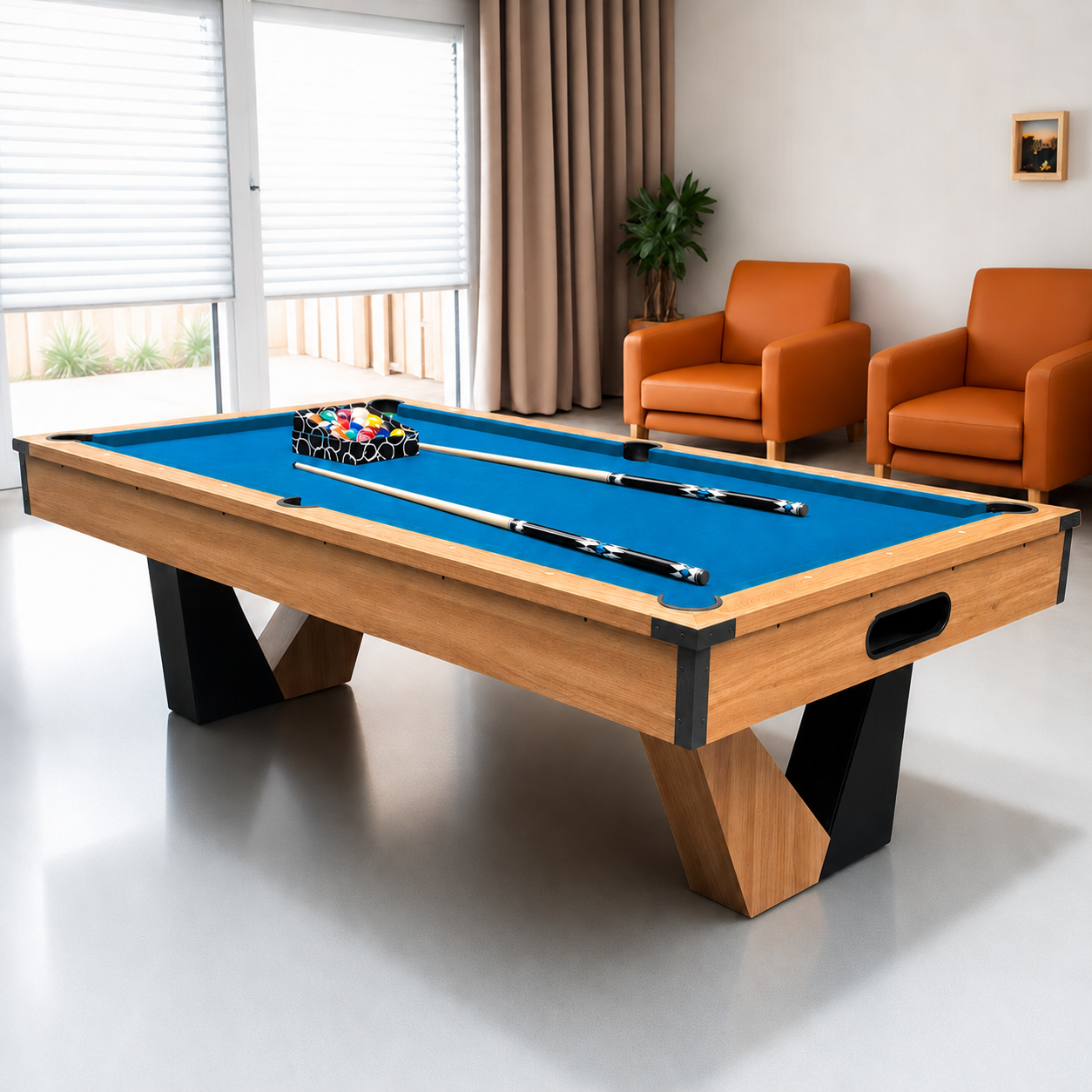 Pool Table with Ball Return and Wool Cloth, Full Accessories, 7ft