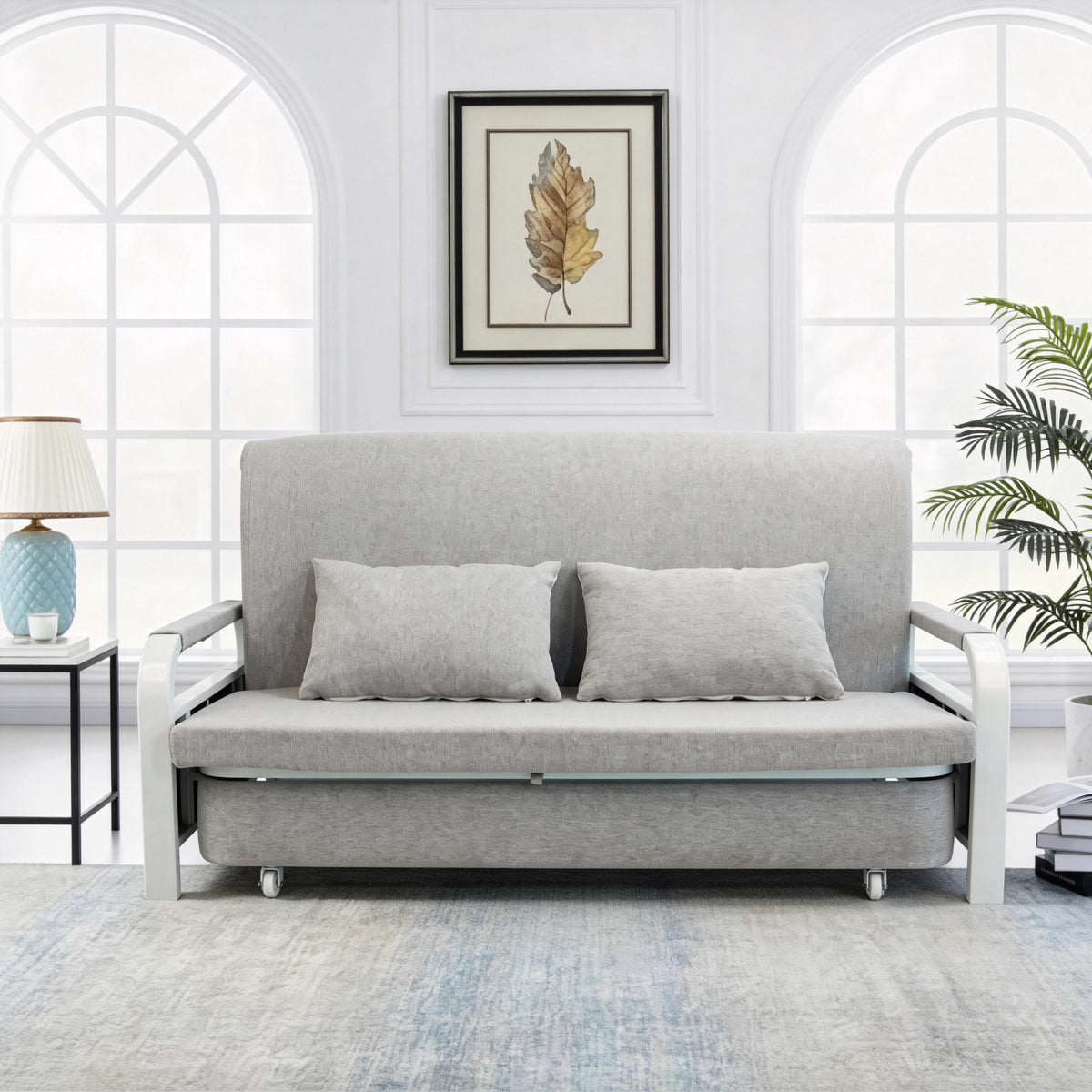 Convertible Sofa Bed with Hidden Storage and 2 Cushions,2-seater, Gray