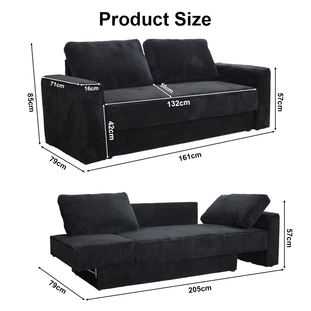 Eeeza Multi-functional Modular Sofa, 3-seater, Corduroy, Black