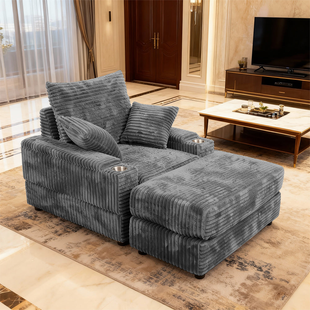 Accent Chair with Ottoman,Comfy Oversized Single Sofa