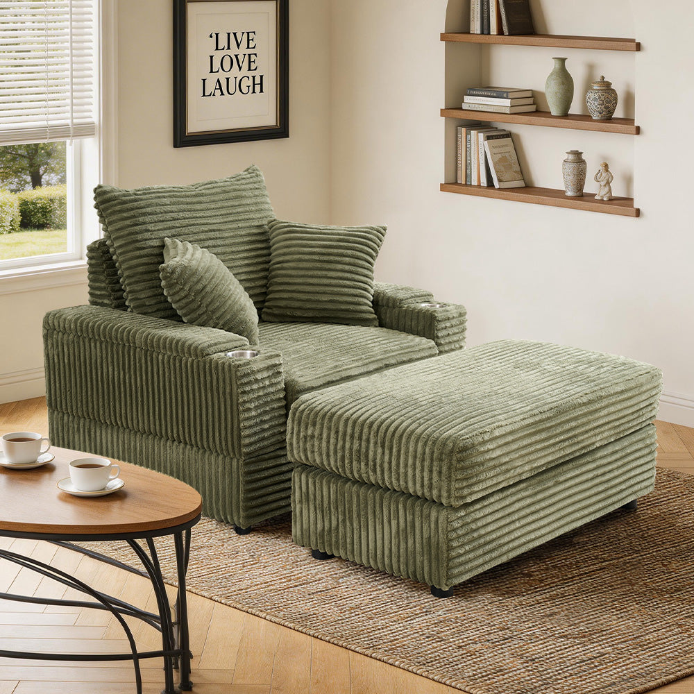 Accent Chair with Ottoman,Comfy Oversized Single Sofa
