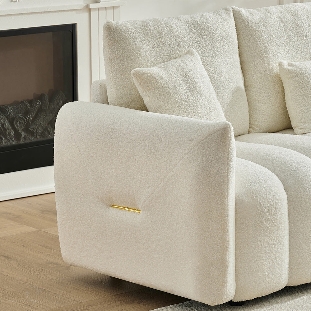 Eeeza Corner Sofa with USB Ports, Teddy Fabric, 3-seater, 92-inch