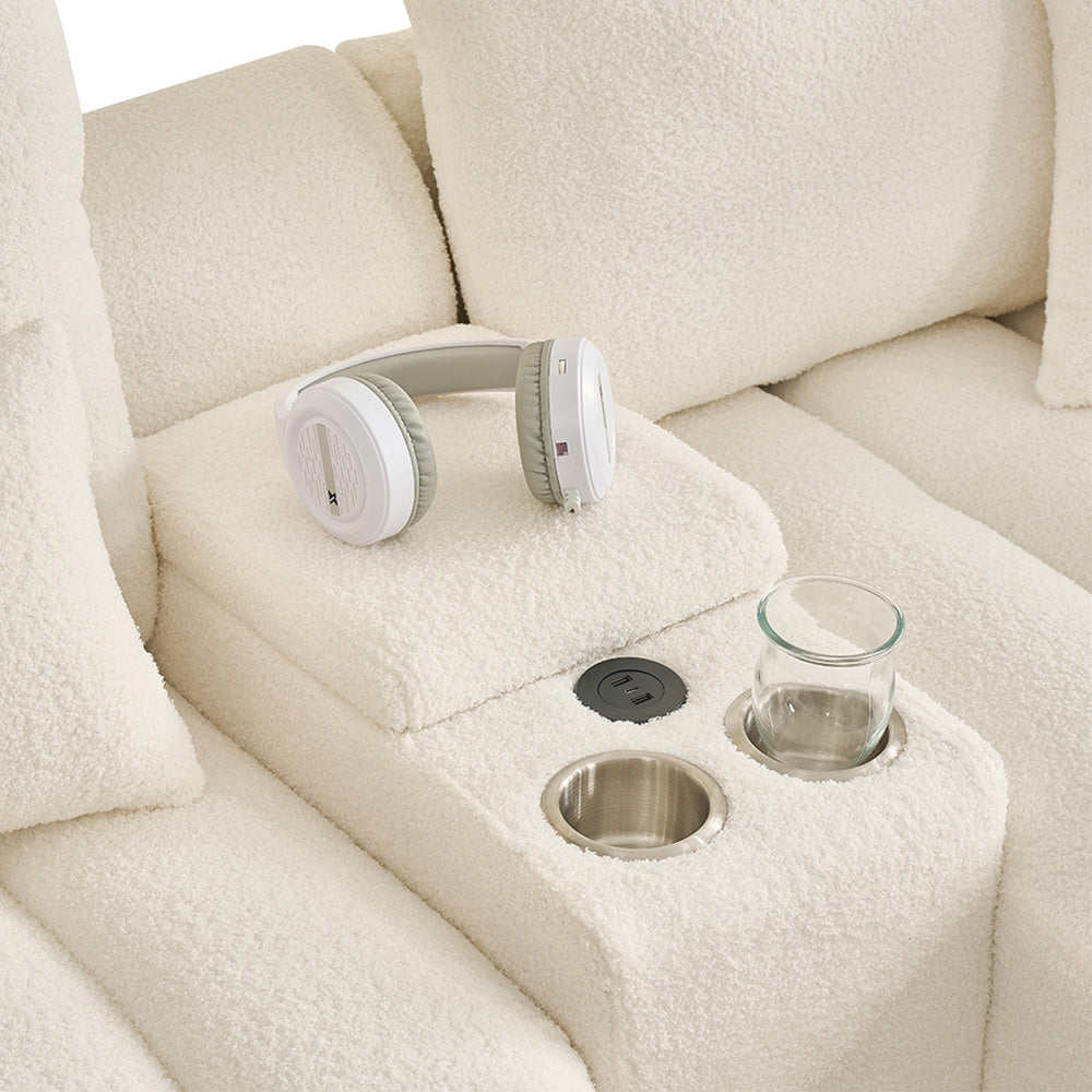 Eeeza Corner Sofa with USB Ports, Teddy Fabric, 3-seater, 92-inch