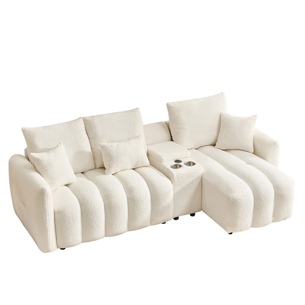 Eeeza Corner Sofa with USB Ports, Teddy Fabric, 3-seater, 92-inch