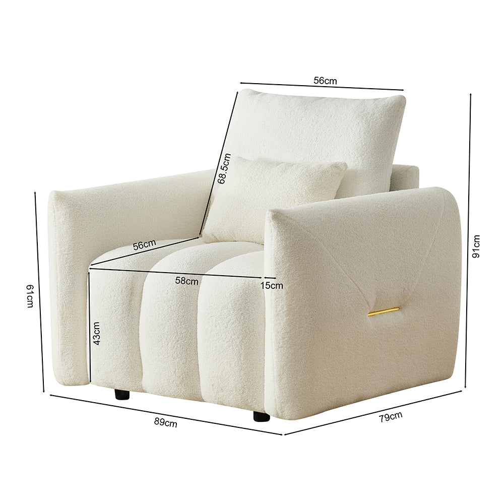 Eeeza Modern Lounge Chair with Pillow, Teddy Fabric