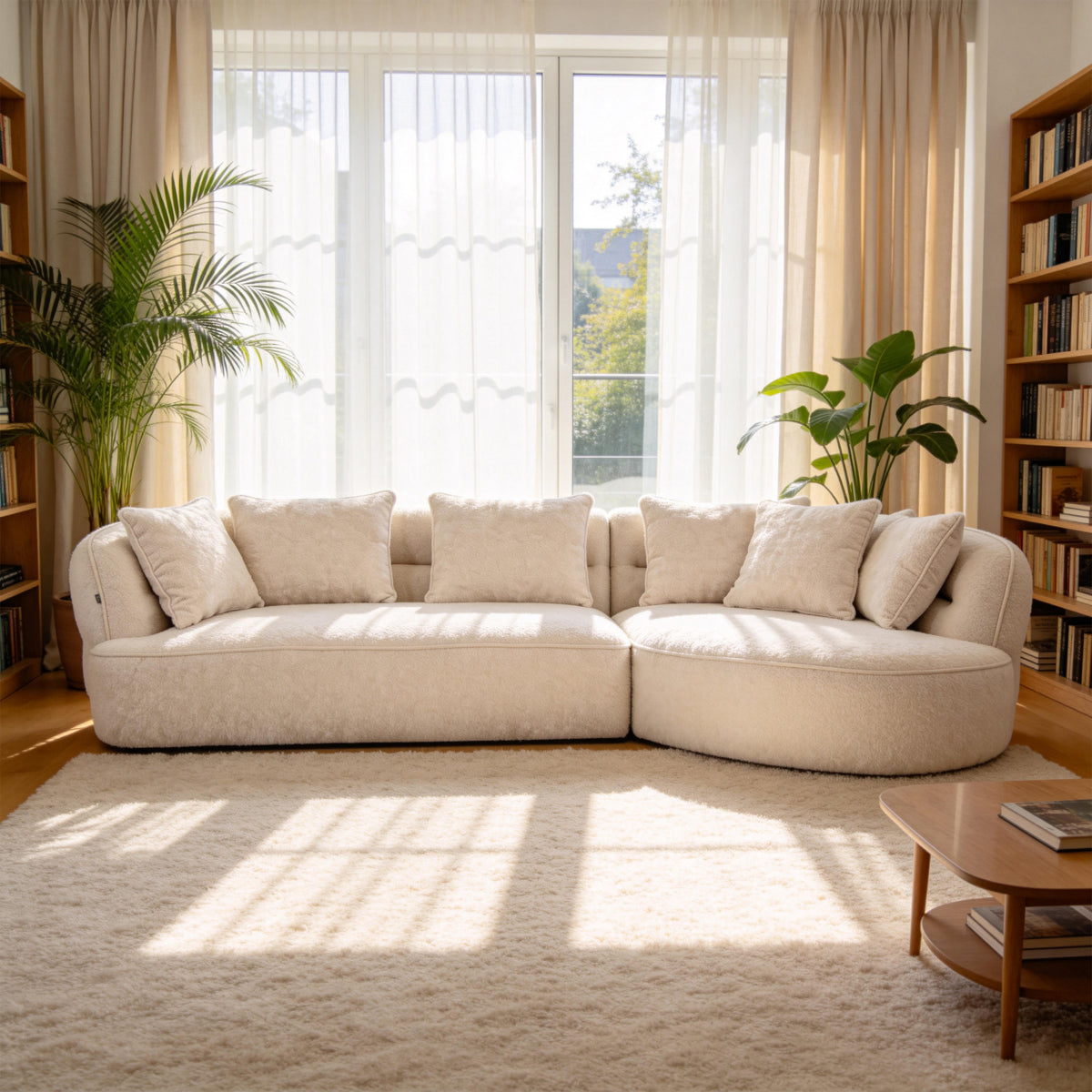 Eeeza Modern Curved Modular Sofa, 3-seater, Chenille, White