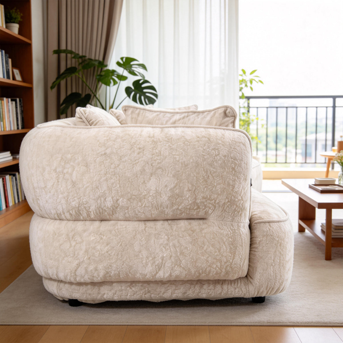 Eeeza Modern Curved Modular Sofa, 3-seater, Chenille, White