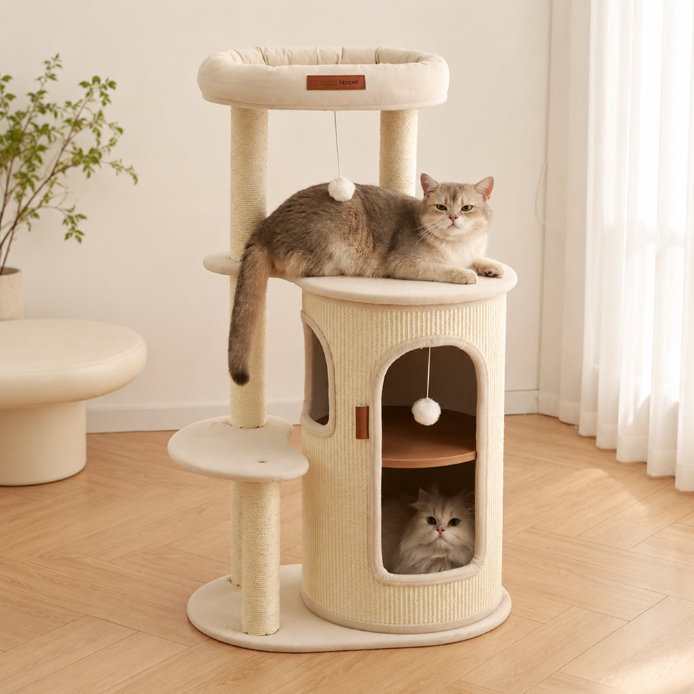 Multi-Layer Cat Tree with Scratching Post & Cat Bed, 2-in-1 Cat Tower