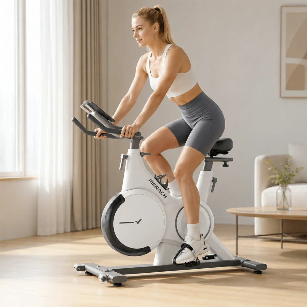 MERACH Exercise Bike, 32-level Resistance Adjustment, White