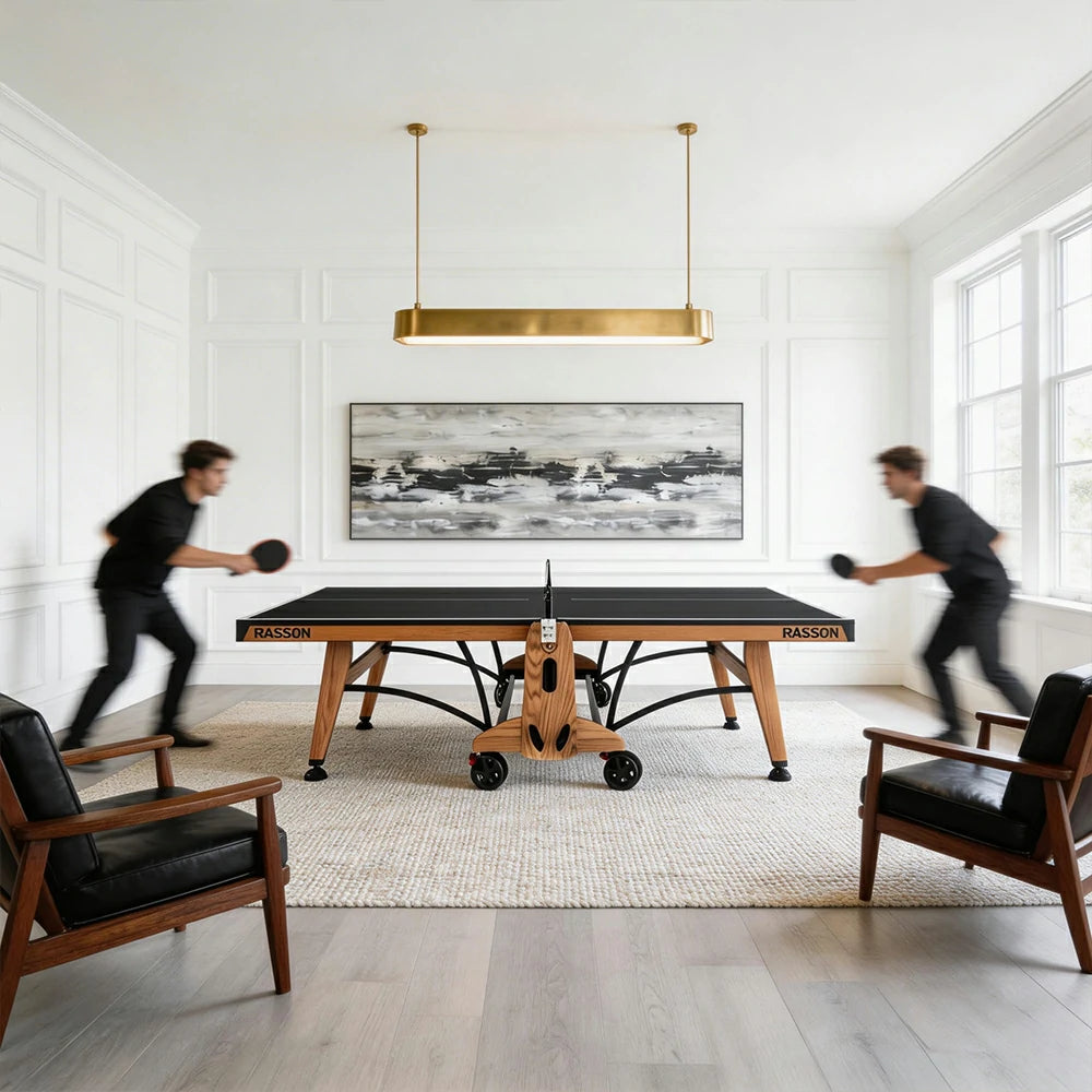 RASSON R-T03 Foldable Wood Table Tennis Table for Indoor, Oak, 9ft