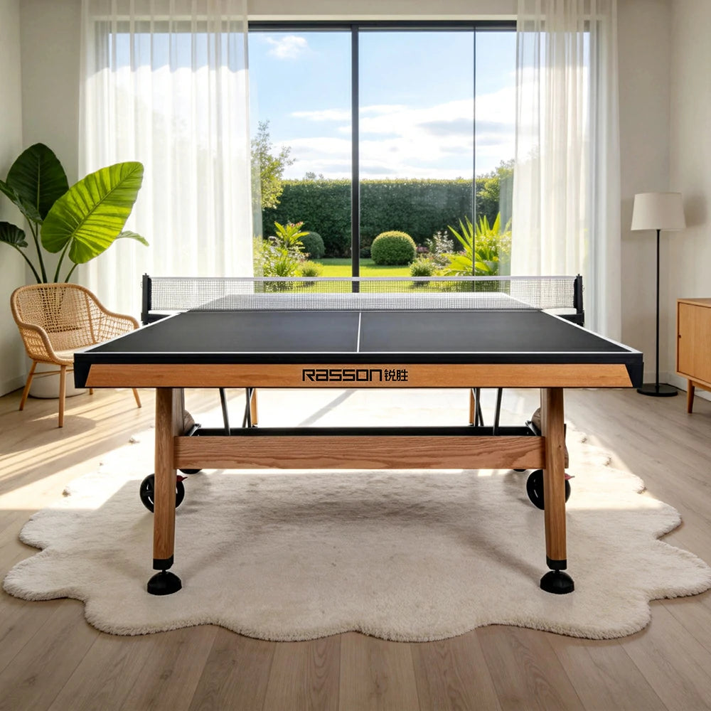RASSON R-T03 Foldable Wood Table Tennis Table for Indoor, Oak, 9ft