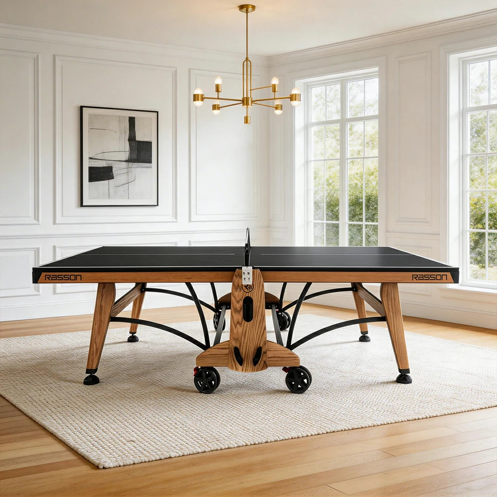 RASSON R-T03 Foldable Wood Table Tennis Table for Indoor, Oak, 9ft