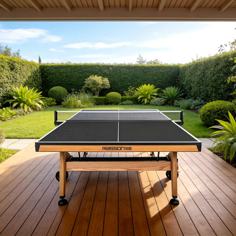RASSON R-T03 Foldable Wood Table Tennis Table for Indoor, Oak, 9ft