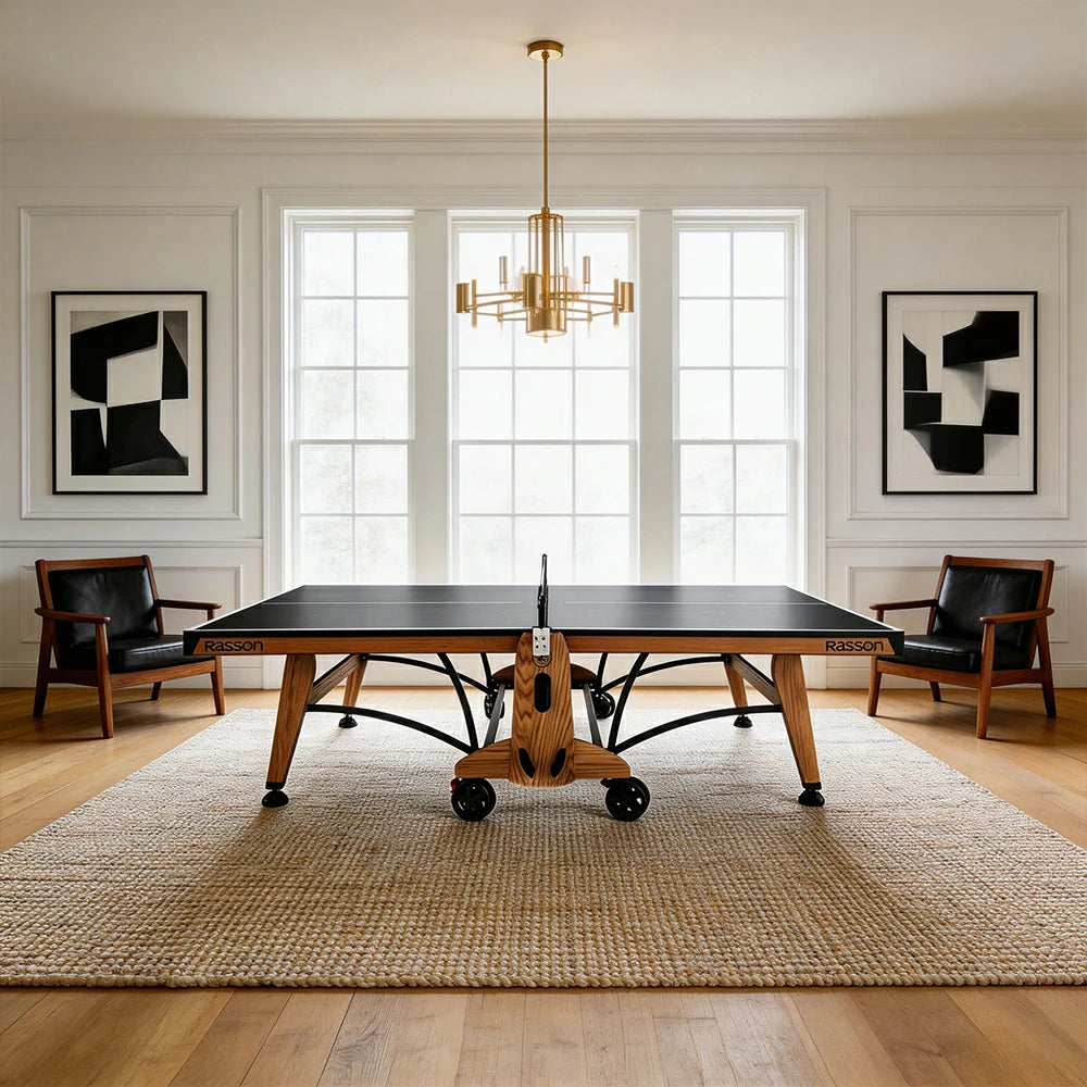 RASSON R-T03 Foldable Wood Table Tennis Table for Indoor, Oak, 9ft