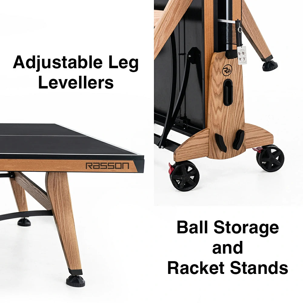 RASSON R-T03 Foldable Wood Table Tennis Table for Indoor, Oak, 9ft