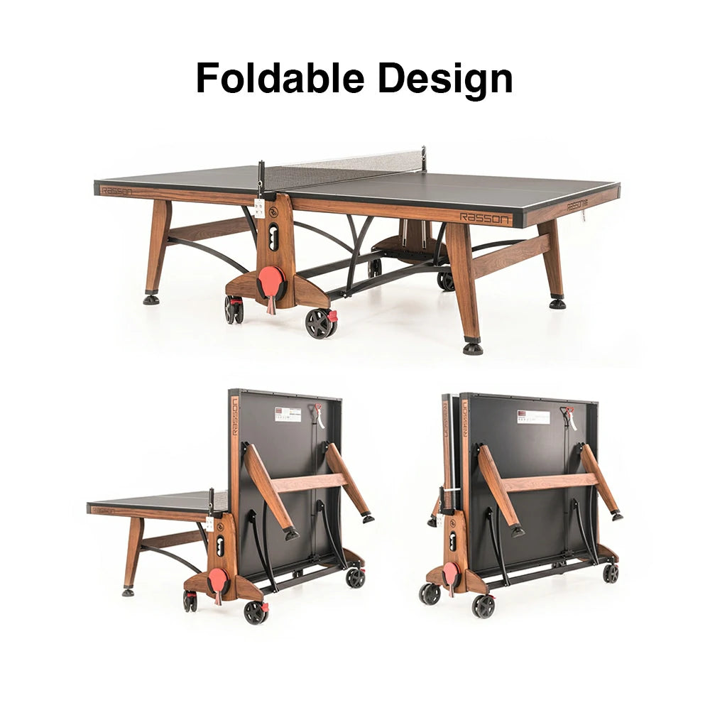 RASSON R-T03 Foldable Wood Table Tennis Table for Indoor, Oak, 9ft