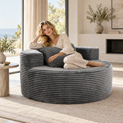 Modern Lazy Sofa with 3 Backrest Pillows, Corduroy, Round, Grey