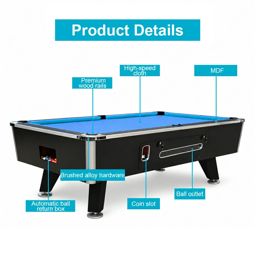 Coin-Operated Billiard Table, Complete with All Accessories, 7FT