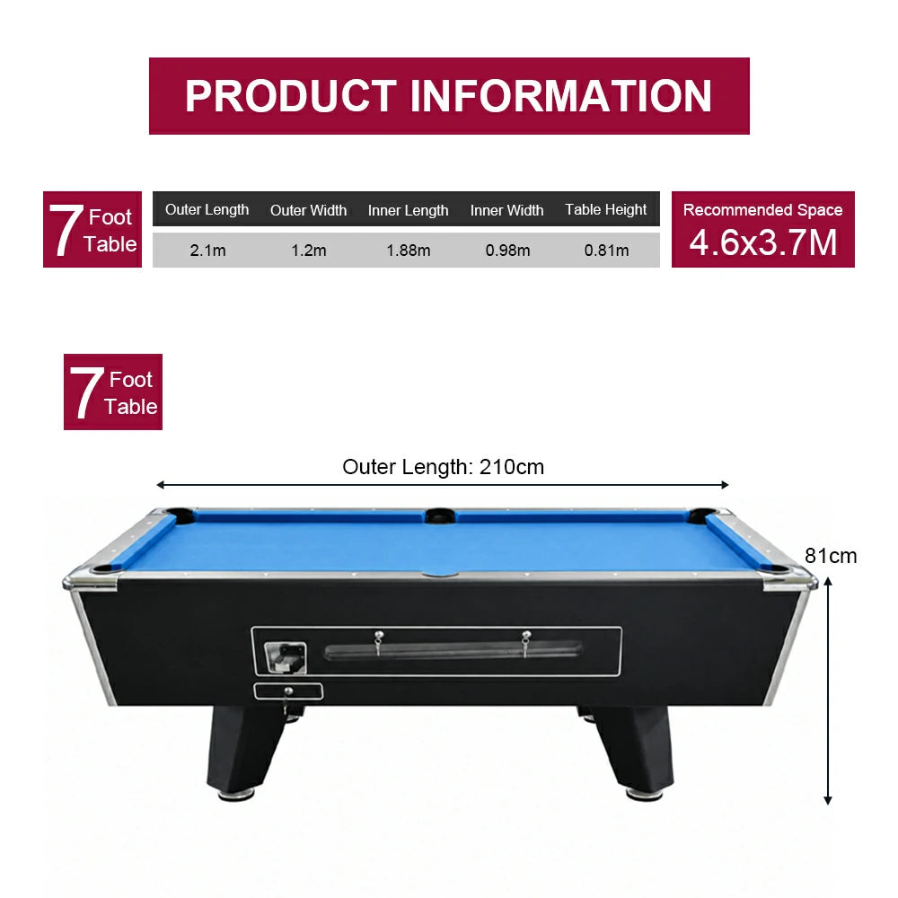 Coin-Operated Billiard Table, Complete with All Accessories, 7FT