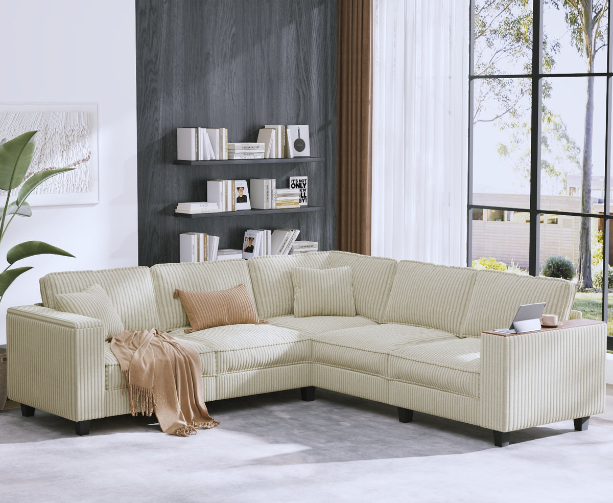 Eeeza L-Shaped Deep Sectional Sofa with Armrest Storage, 5-Seater
