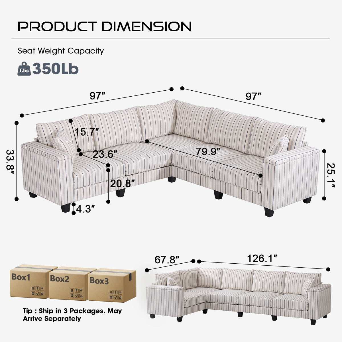 Eeeza L-Shaped Deep Sectional Sofa with Armrest Storage, 5-Seater