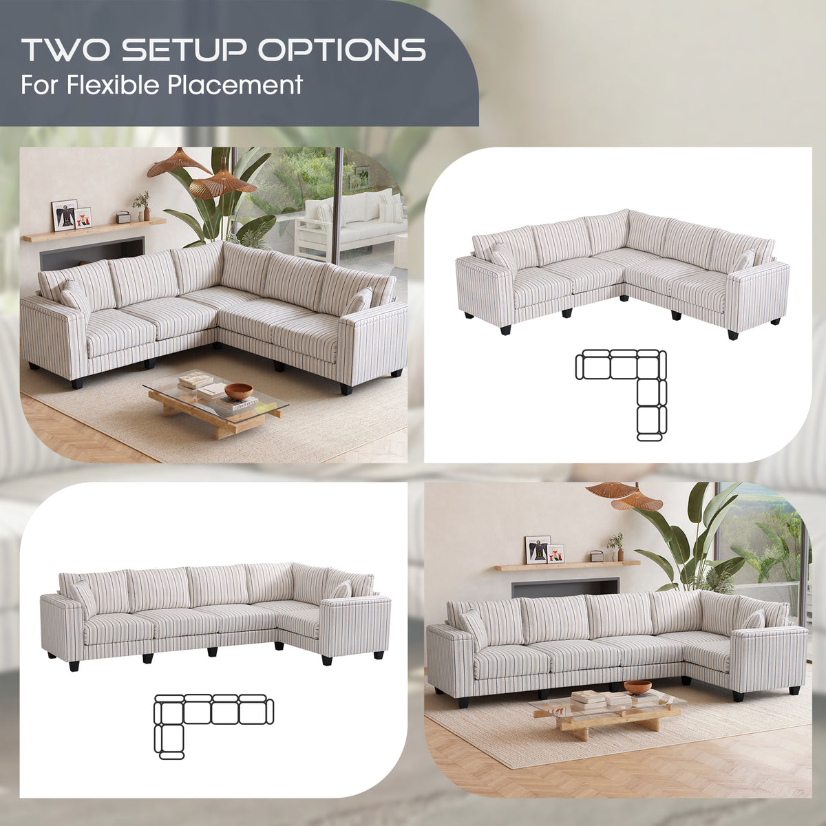Eeeza L-Shaped Deep Sectional Sofa with Armrest Storage, 5-Seater