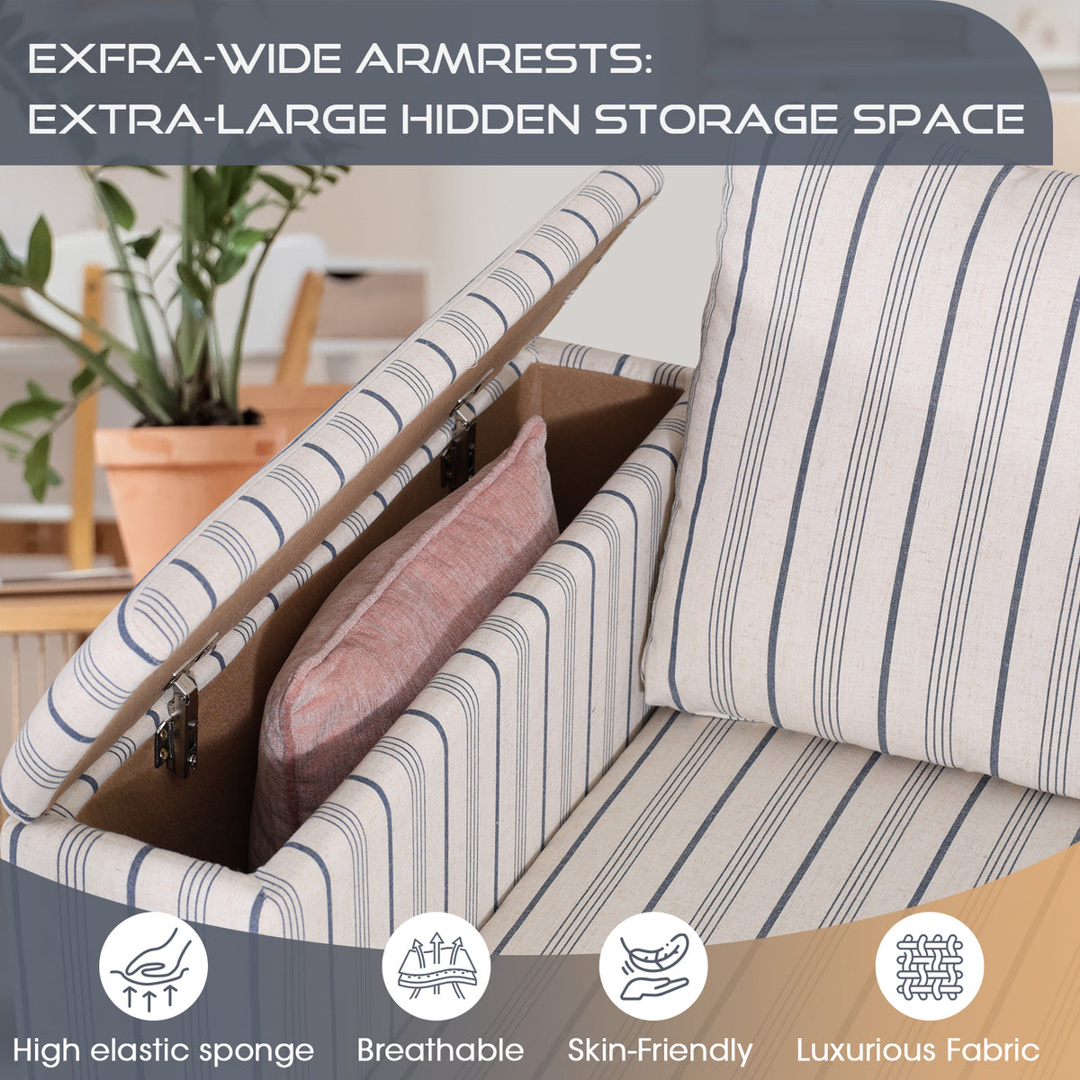 Eeeza L-Shaped Deep Sectional Sofa with Armrest Storage, 5-Seater