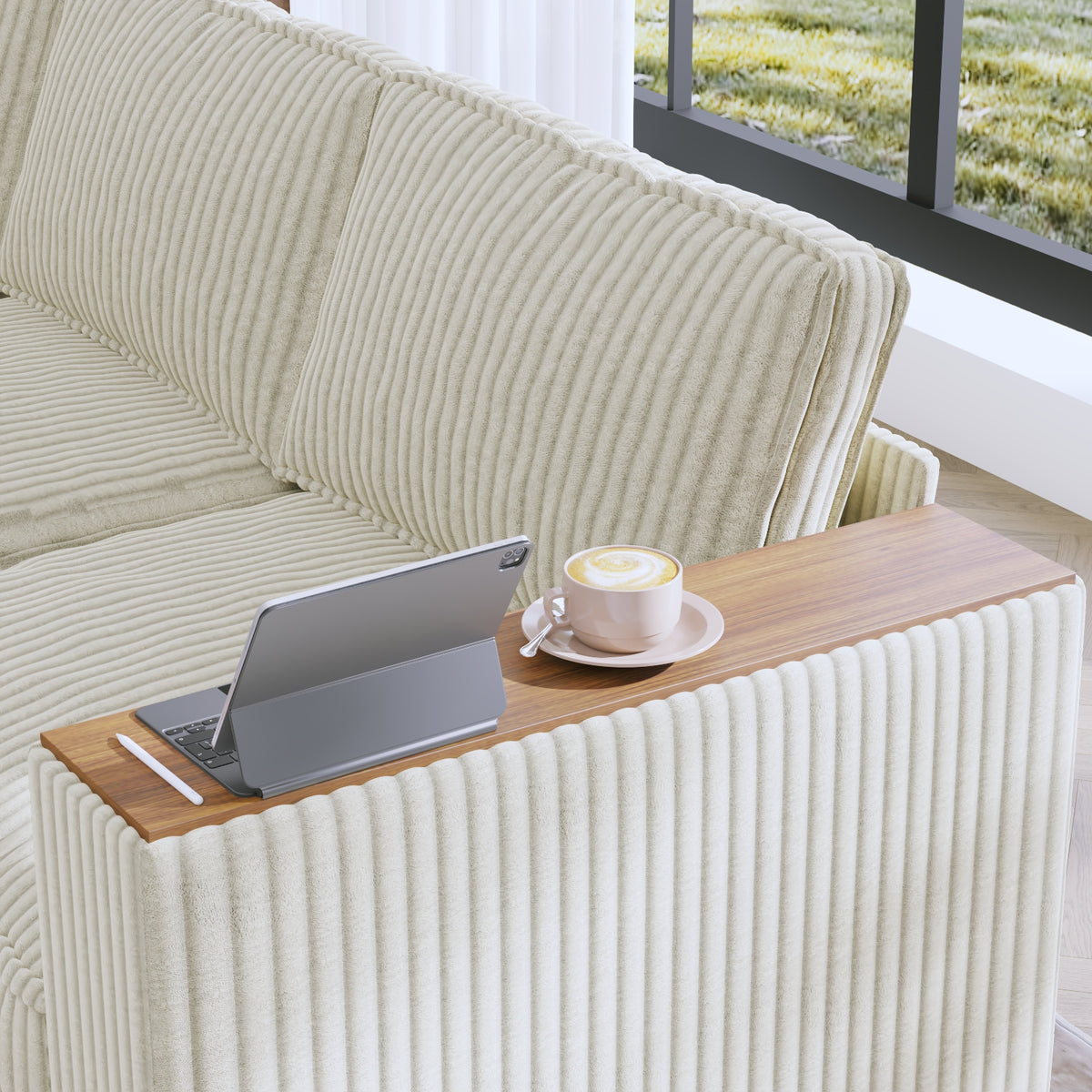 Eeeza L-Shaped Deep Sectional Sofa with Armrest Storage, 5-Seater