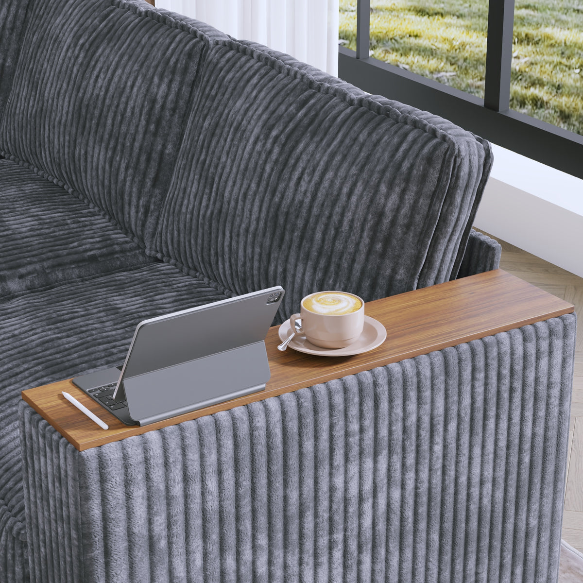 Eeeza L-Shaped Deep Sectional Sofa with Armrest Storage, 5-Seater