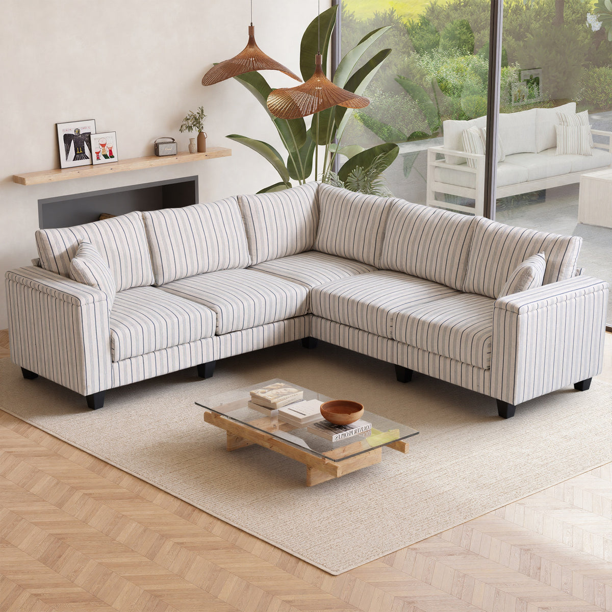 Eeeza L-Shaped Deep Sectional Sofa with Armrest Storage, 5-Seater