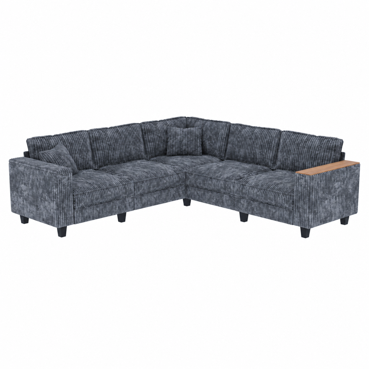 Eeeza L-Shaped Deep Sectional Sofa with Armrest Storage, 5-Seater