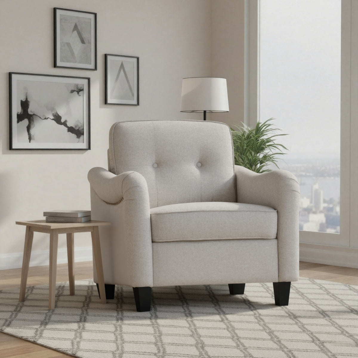 Eeeza Modern Sofa Set with 3-Seater, Loveseat and Armchair, Polyester