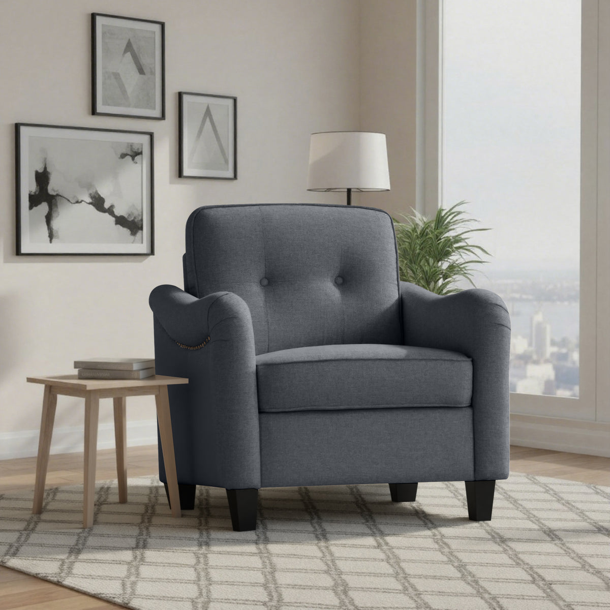 Eeeza Modern Sofa Set with 3-Seater, Loveseat and Armchair, Polyester