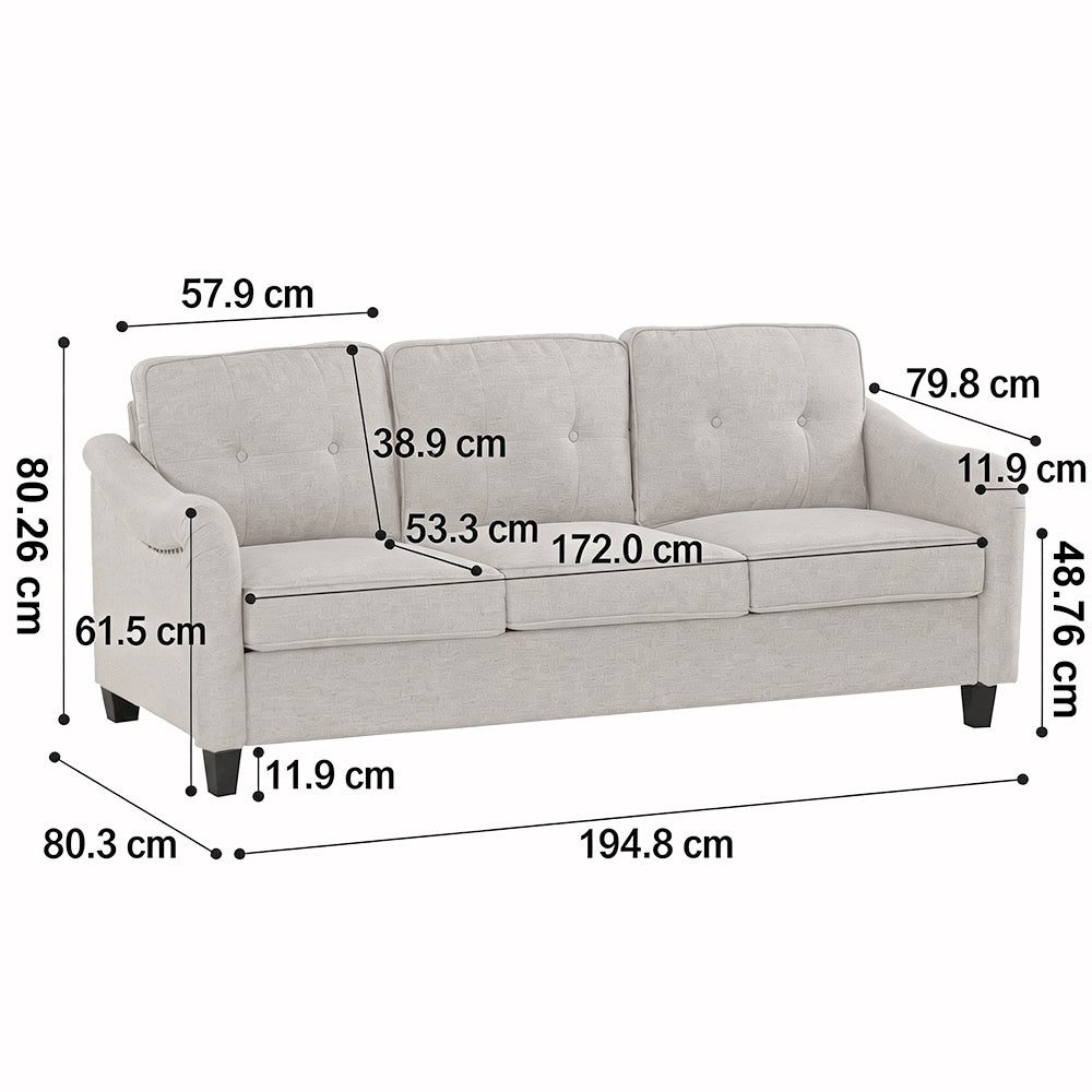 Eeeza Modern Sofa Set with 3-Seater, Loveseat and Armchair, Polyester