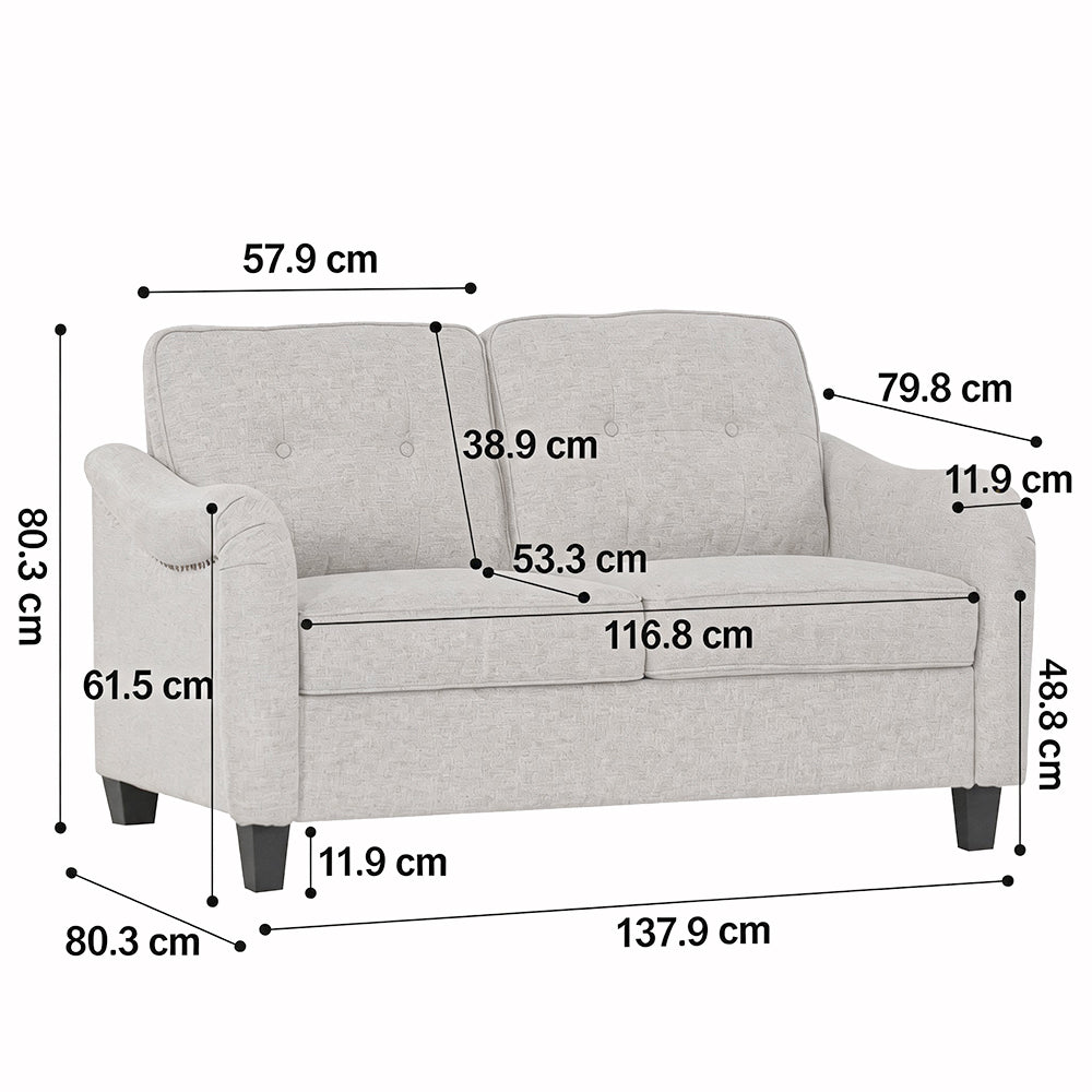 Eeeza Modern Sofa Set with 3-Seater, Loveseat and Armchair, Polyester