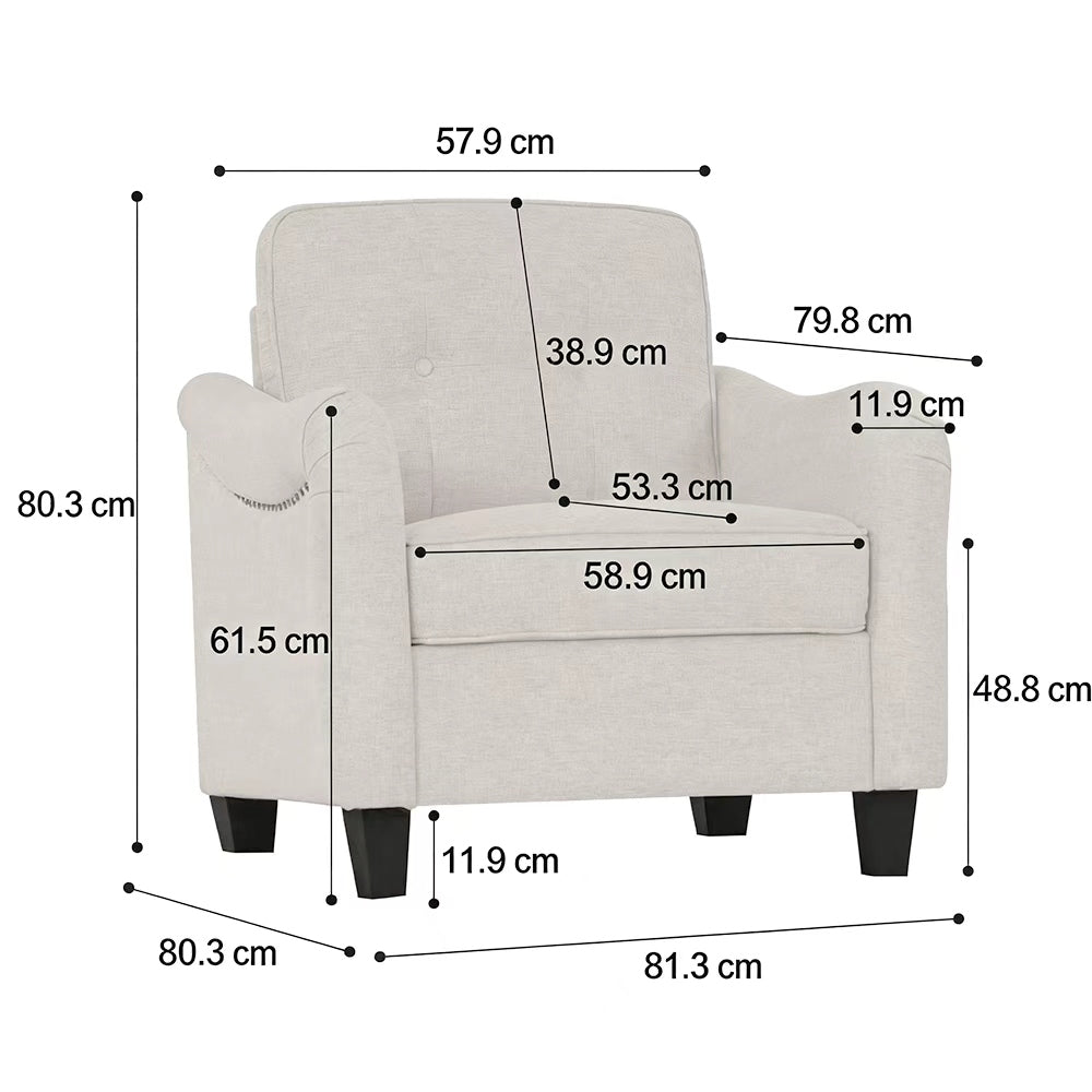 Eeeza Modern Sofa Set with 3-Seater, Loveseat and Armchair, Polyester