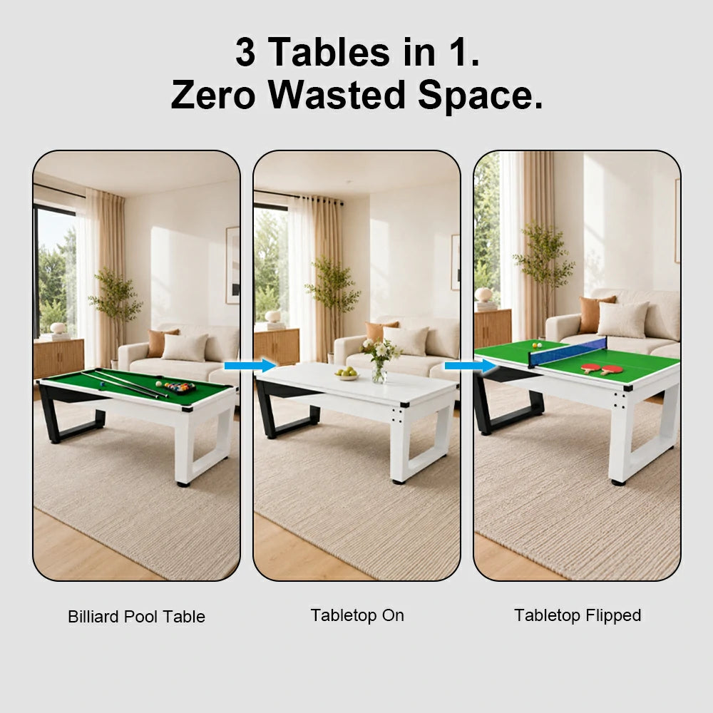 Pool Table with Marble Slate, Iron Legs and Complete Accessories, 7ft