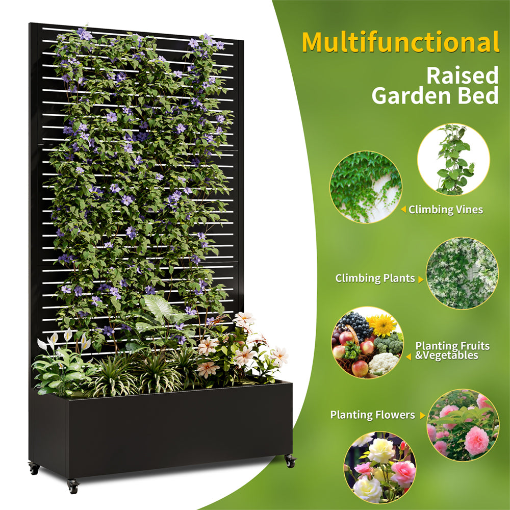 Eeeza Outdoor Flower Rack with Trellis and Wheels for Patio, Metal