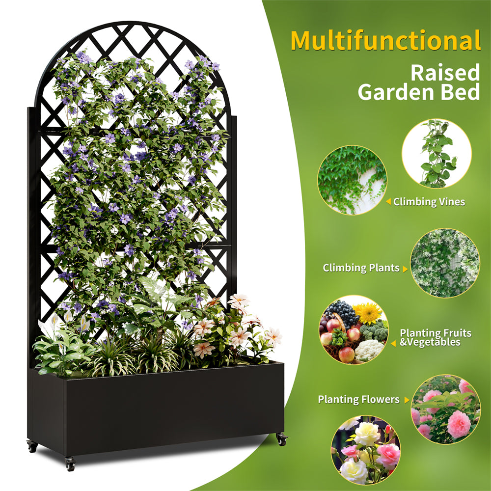 Eeeza Outdoor Flower Rack with Trellis and Wheels for Patio, Metal