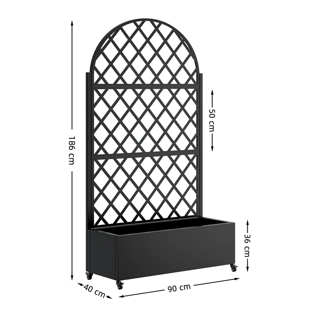 Eeeza Outdoor Flower Rack with Trellis and Wheels for Patio, Metal
