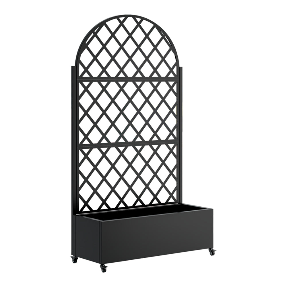Eeeza Outdoor Flower Rack with Trellis and Wheels for Patio, Metal
