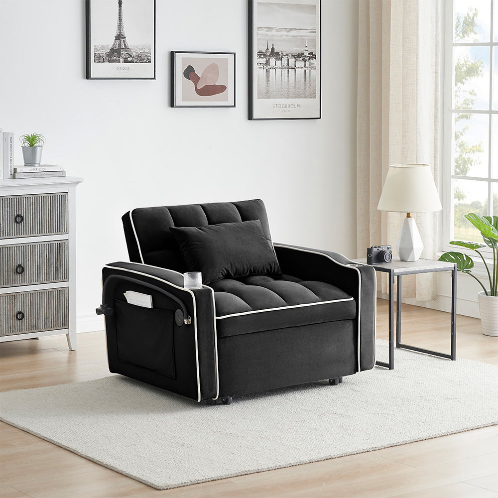 Single-seater Sofa Bed with USB Ports and a Phone Holder, 1.9m Length